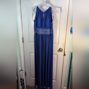 R&M Richards Royal Blue Beaded Waist Maxi Dress